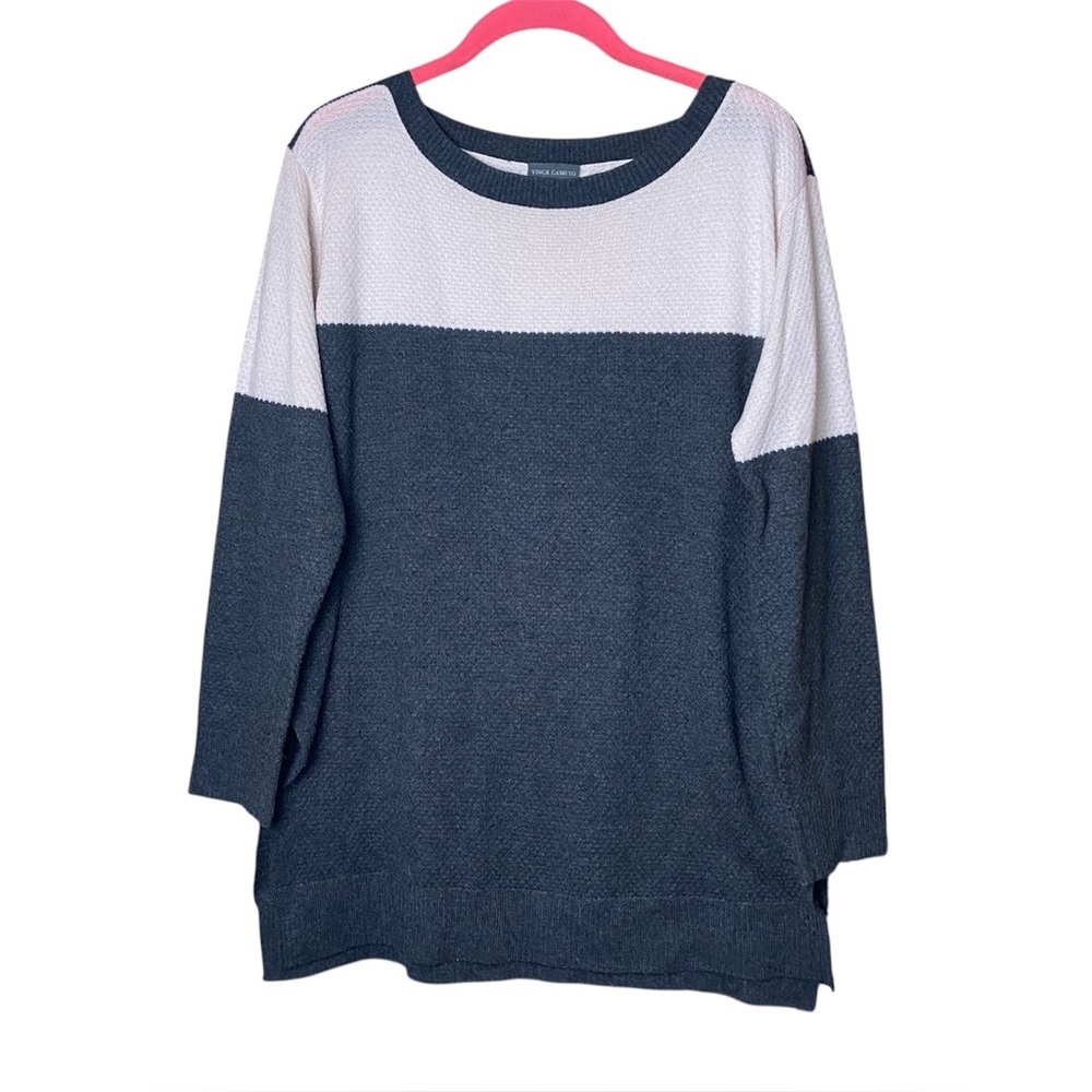 Vince Camuto Women Grey Extended Shoulder Color-Blocked Crewneck Sweater XS
